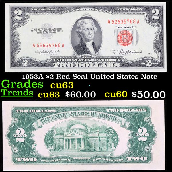 1953A $2 Red Seal United States Note Grades Select CU