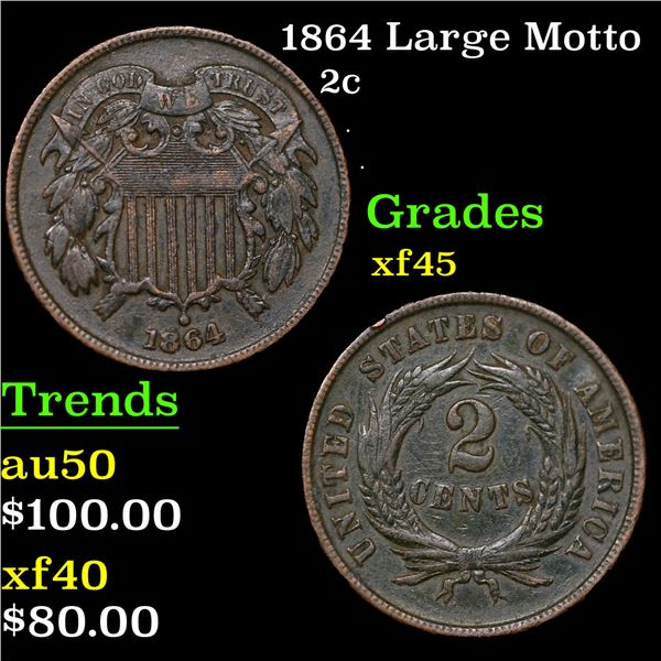 1864 Large Motto Two Cent Piece 2c Grades xf+