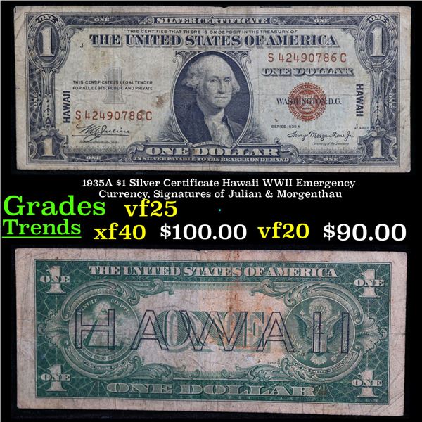 1935A $1 Silver Certificate Hawaii WWII Emergency Currency, Signatures of Julian & Morgenthau Grades