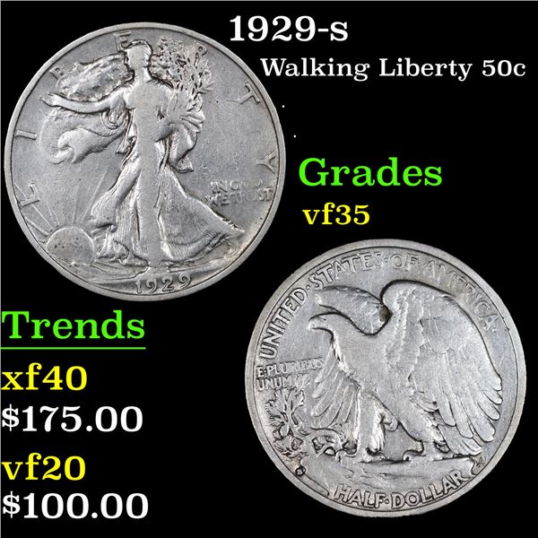 1929-s Walking Liberty Half Dollar 50c Grades vf++