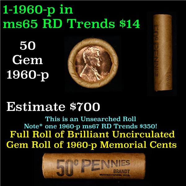 Shotgun Lincoln 1c roll, 1960-p 50 pcs Brandt Wrapper.