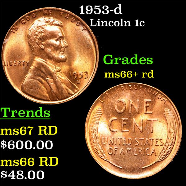 1953-d Lincoln Cent 1c Grades GEM++ RD