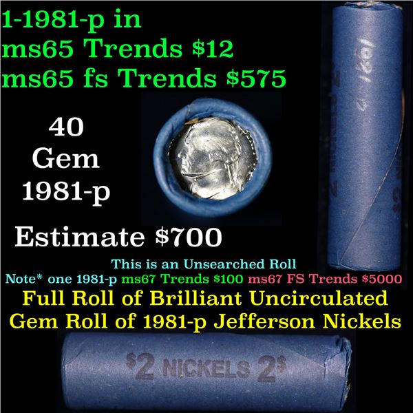 Shotgun Jefferson 5c roll, 1981-p 50 pcs Vintage Nickel Wrapper.