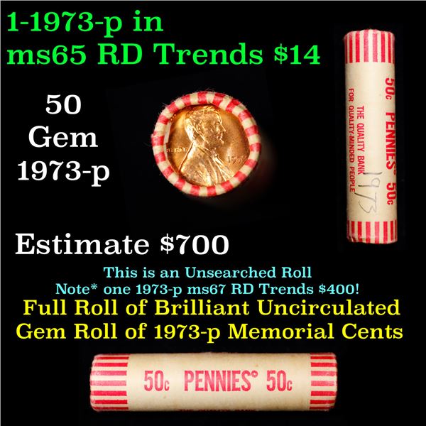 Shotgun Lincoln 1c roll, 1973-p 50 pcs Provident Bank Wrapper.