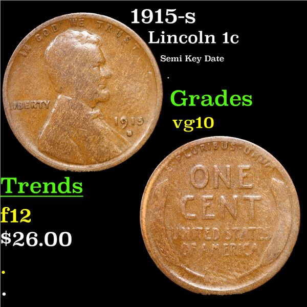 1915-s Lincoln Cent 1c Grades vg+