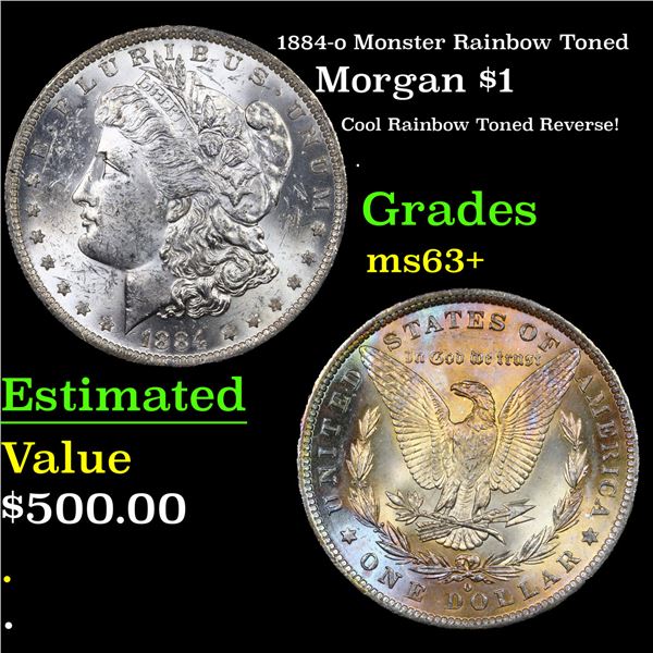 1884-o Morgan Dollar Monster Rainbow Toned $1 Graded ms63+ BY SEGS