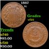 Image 1 : 1867 Two Cent Piece 2c Grades vf+