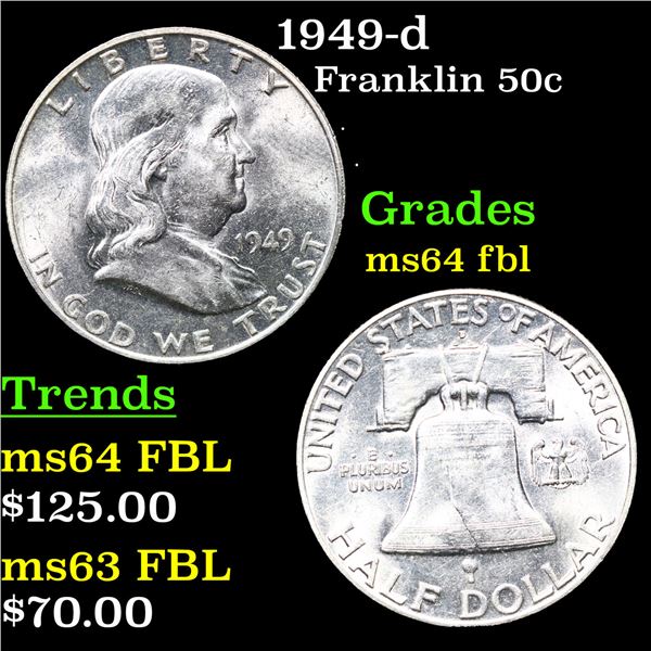 1949-d Franklin Half Dollar 50c Grades Choice Unc FBL