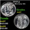 Image 1 : 1943-p Mercury Dime 10c Grades GEM++ Unc