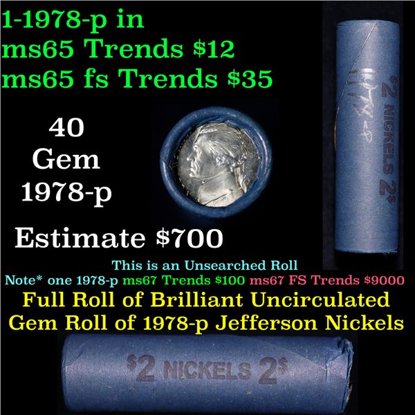 Shotgun Jefferson 5c roll, 1978-p 50 pcs Vintage Nickel Wrapper.