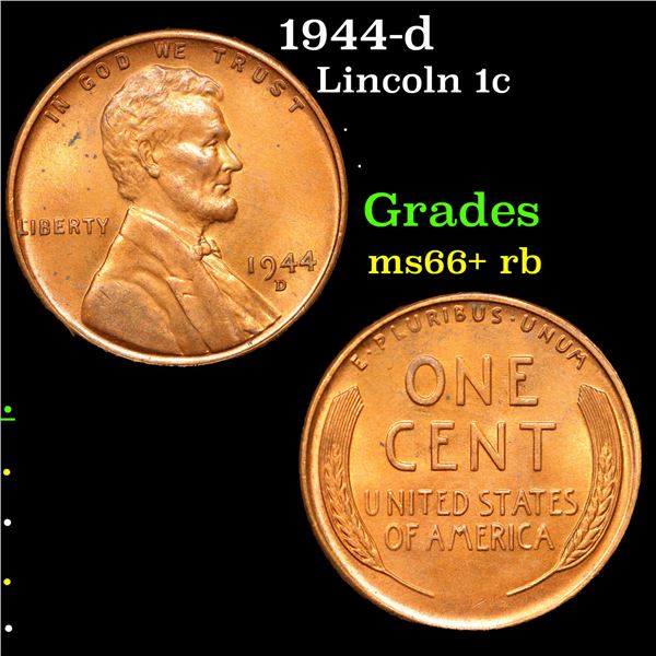 1944-d Lincoln Cent 1c Grades GEM++ RB