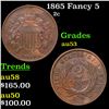 Image 1 : 1865 Fancy 5 Two Cent Piece 2c Grades Select AU