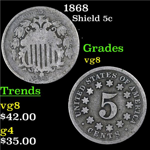 1868 Shield Nickel 5c Grades vg, very good