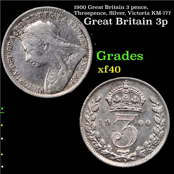 1900 Great Britain 3 pence, Threepence, Silver, Victoria KM-777 Grades xf