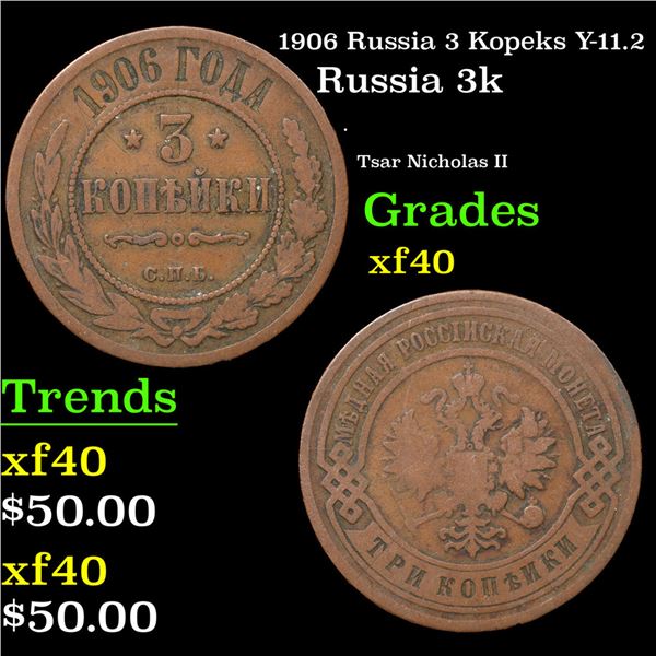 1906 Russia 3 Kopeks Y-11.2 Grades xf