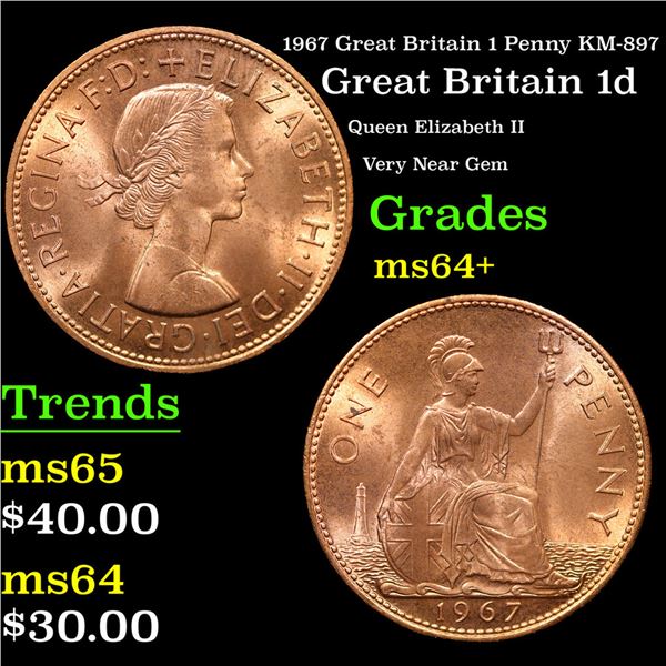 1967 Great Britain 1 Penny KM-897 Grades Choice+ Unc