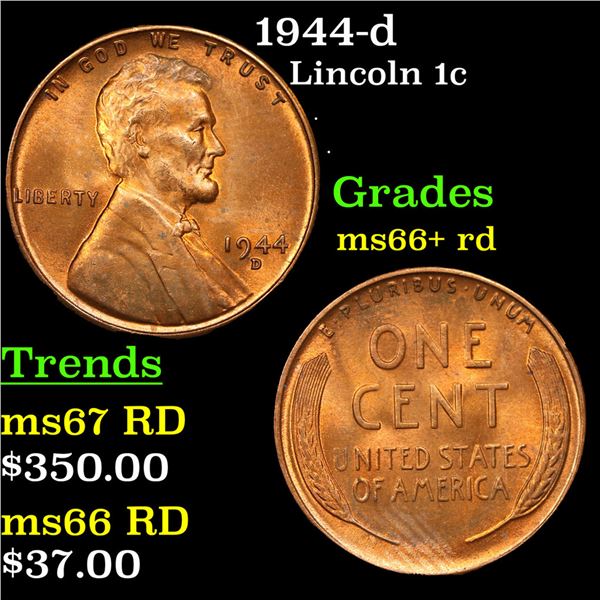 1944-d Lincoln Cent 1c Grades GEM++ RD