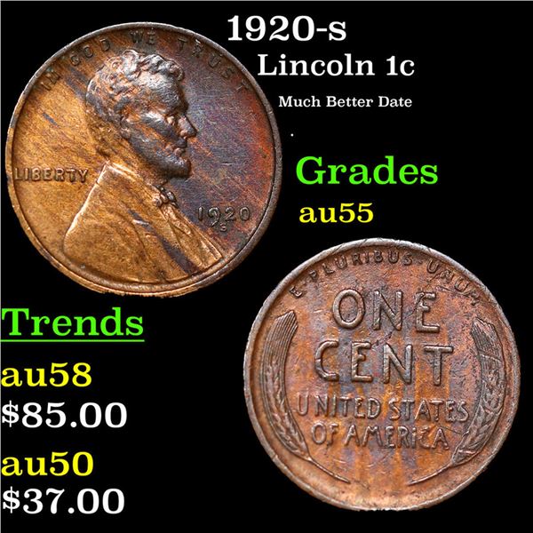 1920-s Lincoln Cent 1c Grades Choice AU