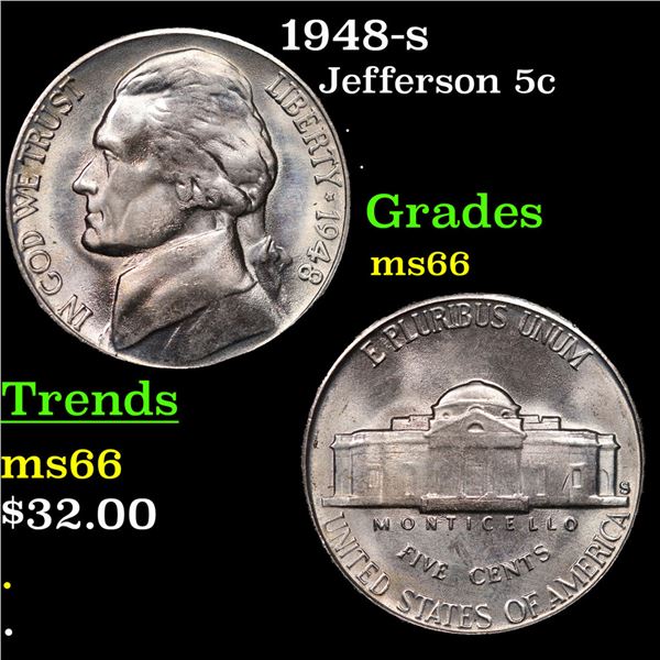 1948-s Jefferson Nickel 5c Grades GEM+ Unc