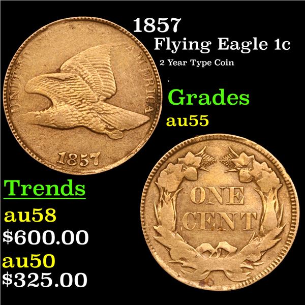 1857 Flying Eagle Cent 1c Grades Choice AU