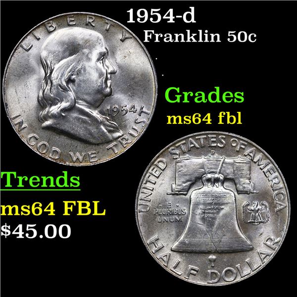 1954-d Franklin Half Dollar 50c Grades Choice Unc FBL