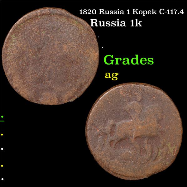 1820 Russia 1 Kopek C-117.4 Grades ag
