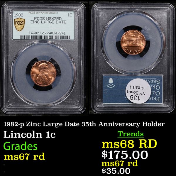 PCGS 1982-p Zinc Large Date Lincoln Cent 35th Anniversary Holder 1c Graded ms67 rd By PCGS
