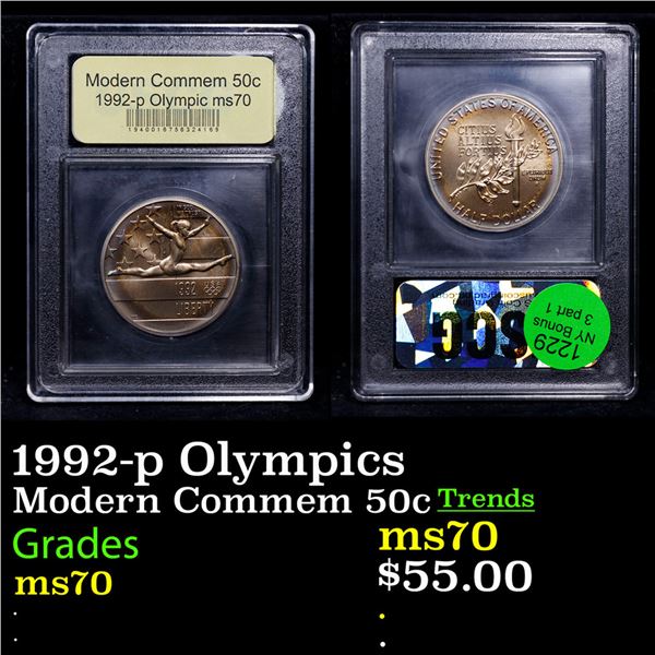 1992-p Olympics Modern Commem Half Dollar 50c Graded ms70, Perfection BY USCG