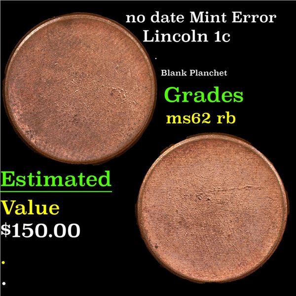 no date Lincoln Cent Mint Error 1c Grades Select Unc RB