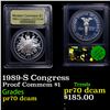 Image 1 : Proof 1989-S Congress Modern Commem Dollar $1 Graded GEM++ Proof Deep Cameo BY USCG