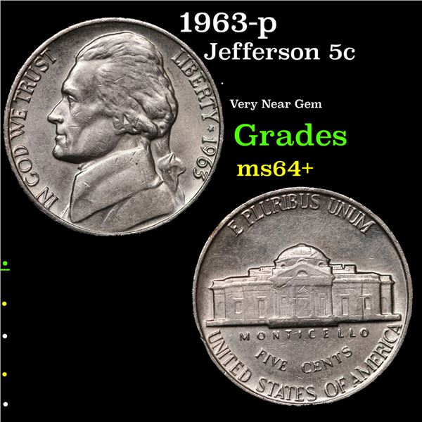 1963-p Jefferson Nickel 5c Grades Choice+ Unc