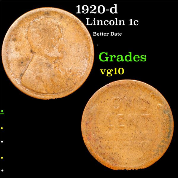 1920-d Lincoln Cent 1c Grades vg+