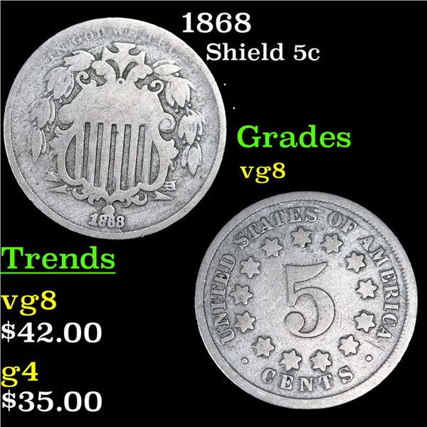 1868 Shield Nickel 5c Grades vg, very good