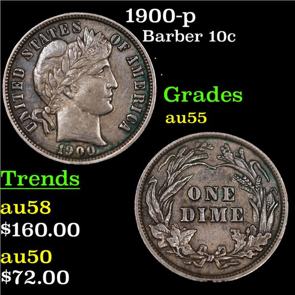 1900-p Barber Dime 10c Grades Choice AU
