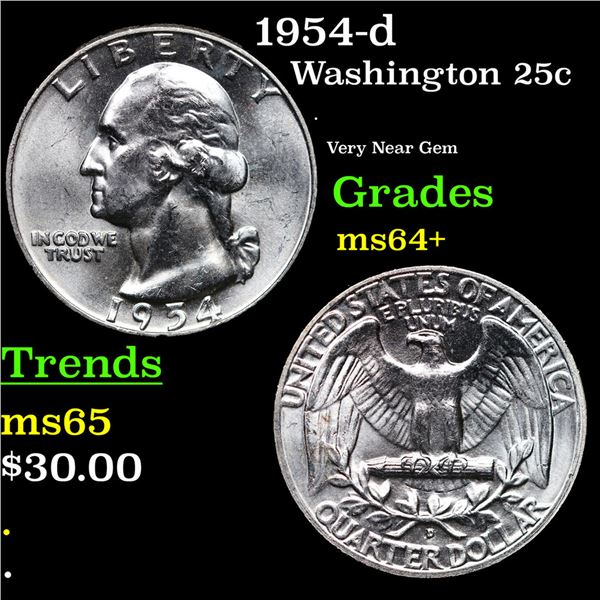 1954-d Washington Quarter 25c Grades Choice+ Unc
