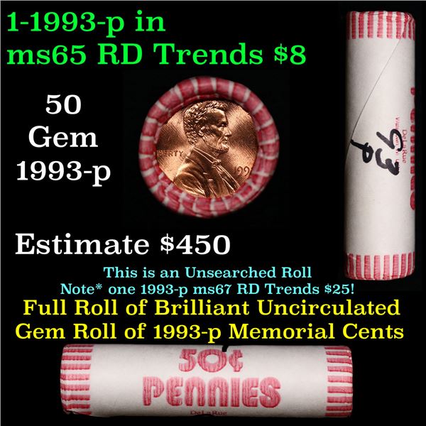 Shotgun Lincoln 1c roll, 1993-p 50 pcs DeLa Rue Wrapper.