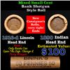 Image 1 : Mixed small cents 1c orig shotgun roll, 1916-d Wheat Cent, 1890 Indian Cent other end, Brinks Wrappe