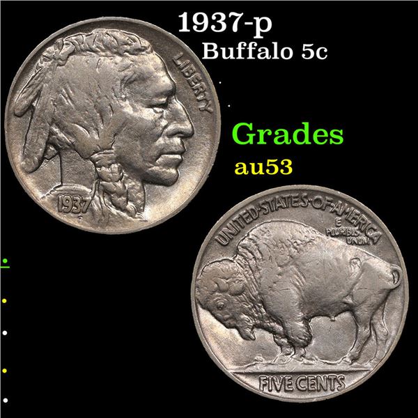 1937-p Buffalo Nickel 5c Grades Select AU