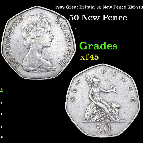 1969 Great Britain 50 New Pence KM-913 Grades xf+