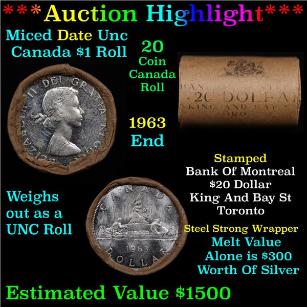 ***Auction Highlight*** Full $20 Bank of Montreal Roll of Silver Mix date with 1963 Ends, Canadian D