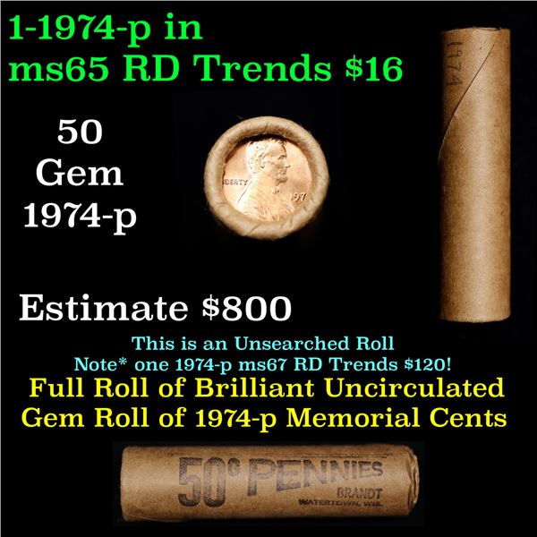 Shotgun Lincoln 1c roll, 1974-p 50 pcs Brandt Wrapper.