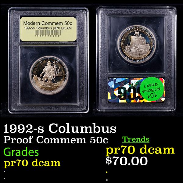 Proof 1992-s Columbus Modern Commem Half Dollar 50c Graded GEM++ Proof Deep Cameo BY USCG