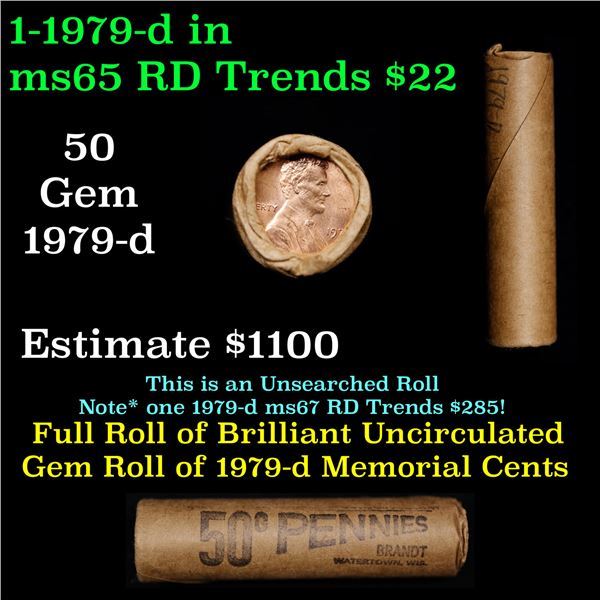 Shotgun Lincoln 1c roll, 1979-d 50 pcs Brandt Wrapper.