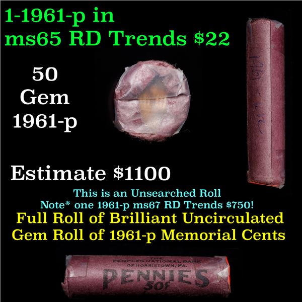 Shotgun Lincoln 1c roll, 1961-p 50 pcs Brandt Wrapper.