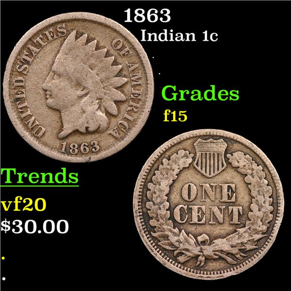 1863 Indian Cent 1c Grades f+