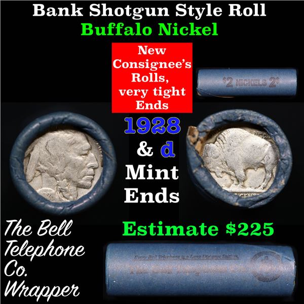 Buffalo Nickel Shotgun Roll in Old Bank Style 'Bell Telephone'  Wrapper 1928 &d Mint Ends