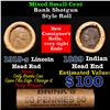 Mixed small cents 1c orig shotgun roll, 1919-s Wheat Cent, 1889 Indian Cent other end, Brinks Wrappe