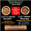 Image 1 : Mixed small cents 1c orig shotgun roll, 1917-d Wheat Cent, 1887 Indian Cent other end, Brinks Wrappe