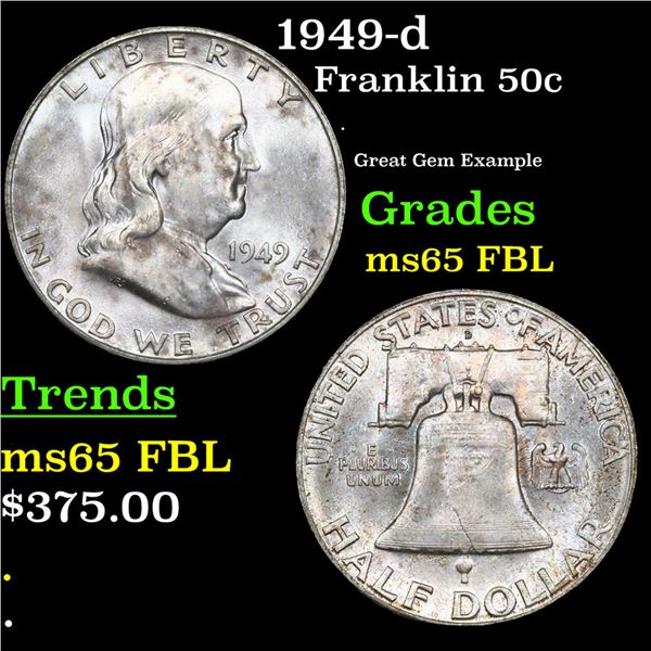1949-d Franklin Half Dollar 50c Grades GEM FBL