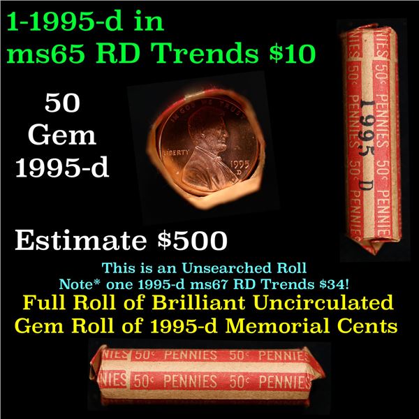 Shotgun Lincoln 1c roll, 1995-d 50 pcs Brandt Wrapper.